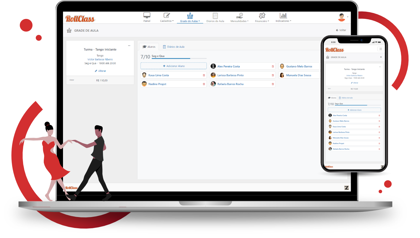 Notebook e Celular com as telas do RollClass